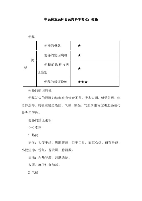 中医执业医师西医内科学考点：便秘