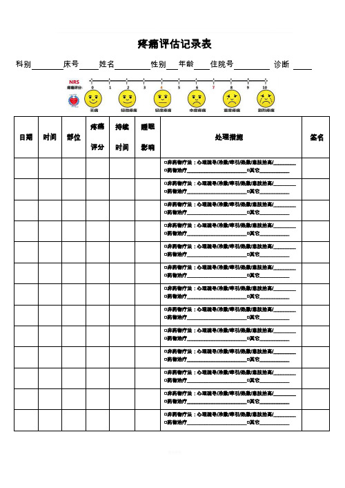 疼痛评估记录表30406