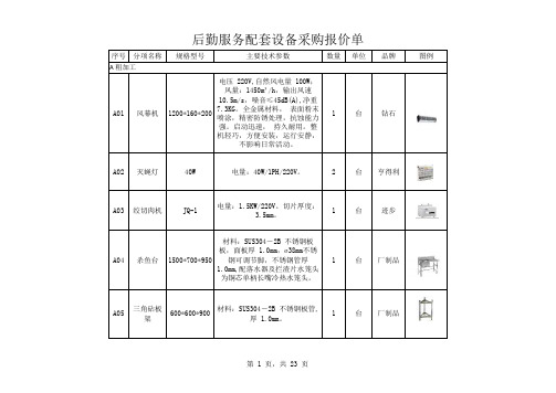 后勤服务配套设备采购报价单