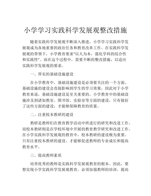 小学学习实践科学发展观整改措施