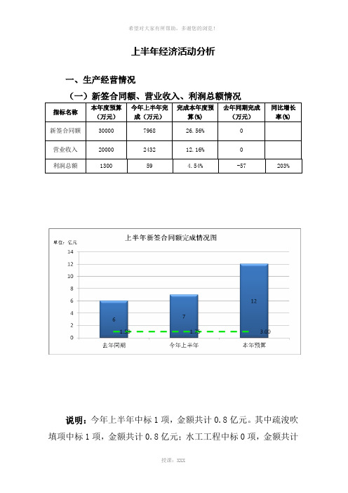 上半年经济活动分析模板(各单位)