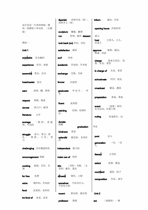 牛津高中英语模块一到模块十单词表(完整版,其他网友有遗漏的)