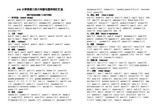 pep小学英语三至六年级句型和词汇汇总