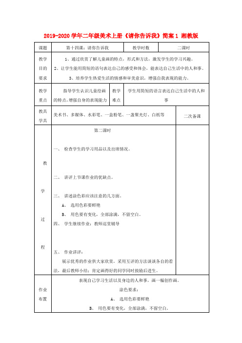 2019-2020学年二年级美术上册《请你告诉我》简案1 湘教版