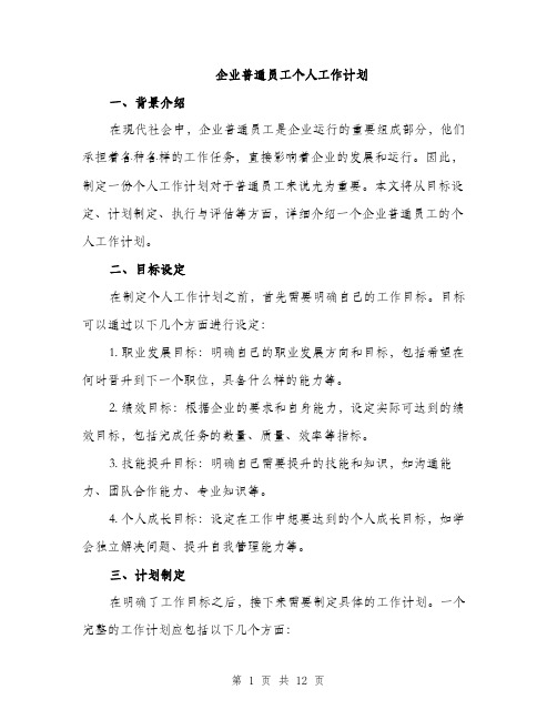 企业普通员工个人工作计划(五篇)