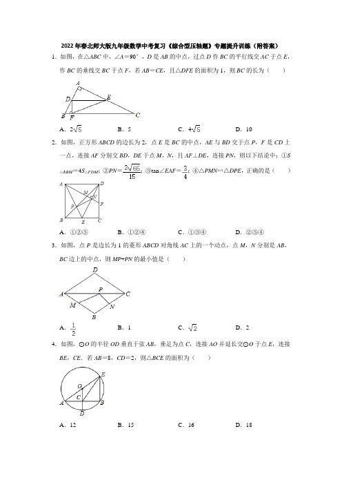 2022年春北师大版九年级数学中考复习《综合型压轴题》专题提升训练(附答案)