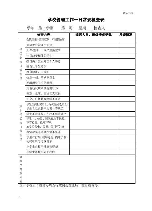 学校管理工作一日常规检查表