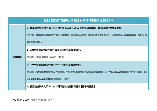 2019南京航空航天大学818材料科学基础初试资料大全