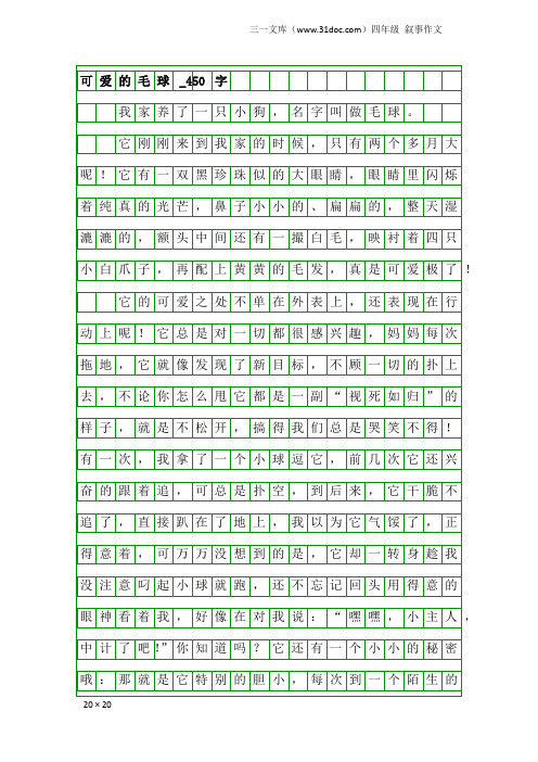 四年级叙事作文：可爱的毛球_450字