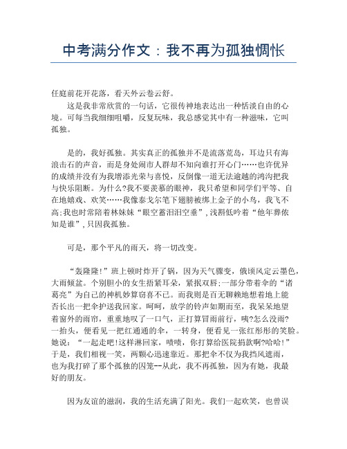 中考满分作文:我不再为孤独惆怅
