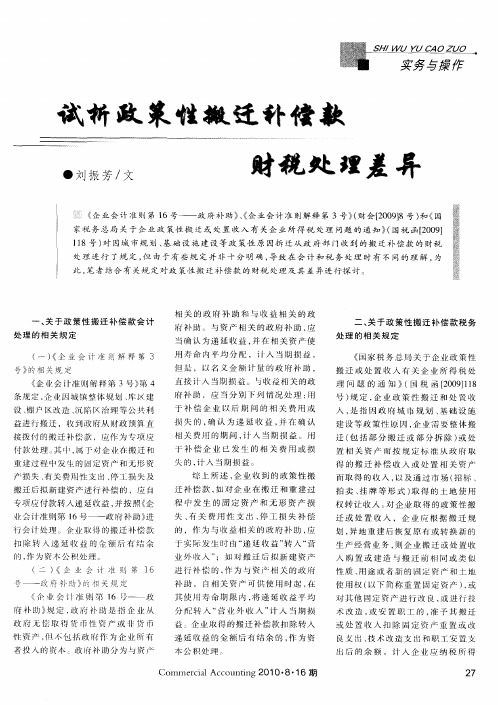 试析政策性搬迁补偿款财税处理差异