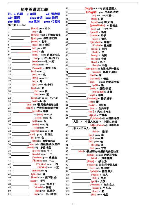 初中英语单词表大全2182个带音标 - 翻译