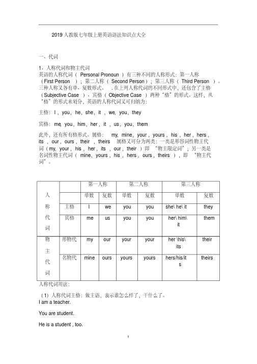 2019人教版七年级上册英语语法知识点大全(20191228080545)