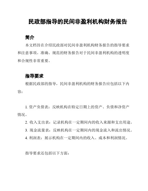 民政部指导的民间非盈利机构财务报告