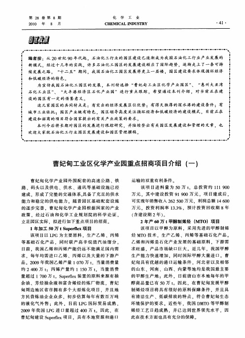 曹妃甸工业区化学产业园重点招商项目介绍(一)