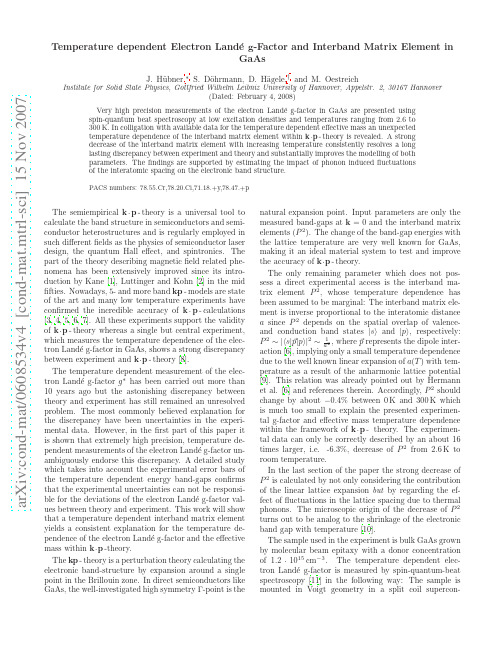 Temperature dependent Electron Land'e g-Factor and Interband Matrix Element in GaAs