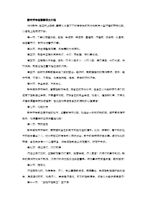 新手开车注意事项大介绍(完整版)