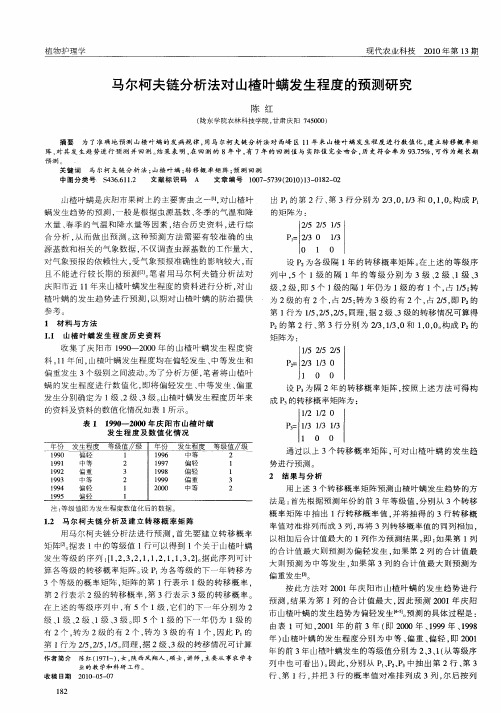 马尔柯夫链分析法对山楂叶螨发生程度的预测研究