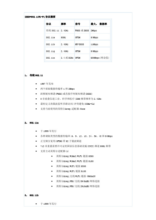 简要定义各种WiFi协议(802.11a、b、g和n)