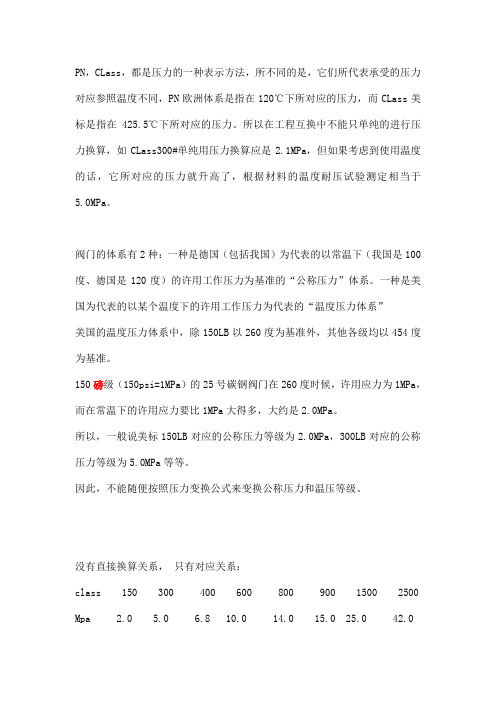 磅级与公称压力