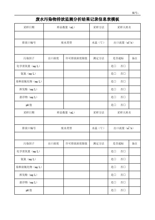 废水污染物排放监测分析结果记录信息表模板