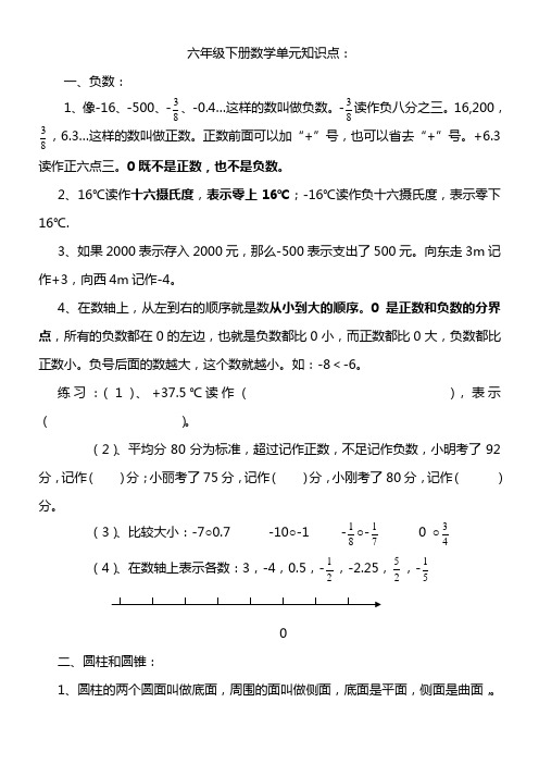 最新人教版六年级下册数学知识点归纳