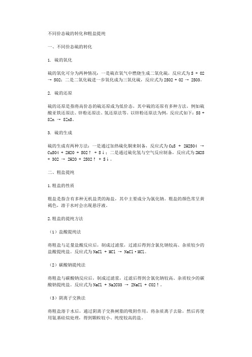 不同价态硫的转化和粗盐提纯