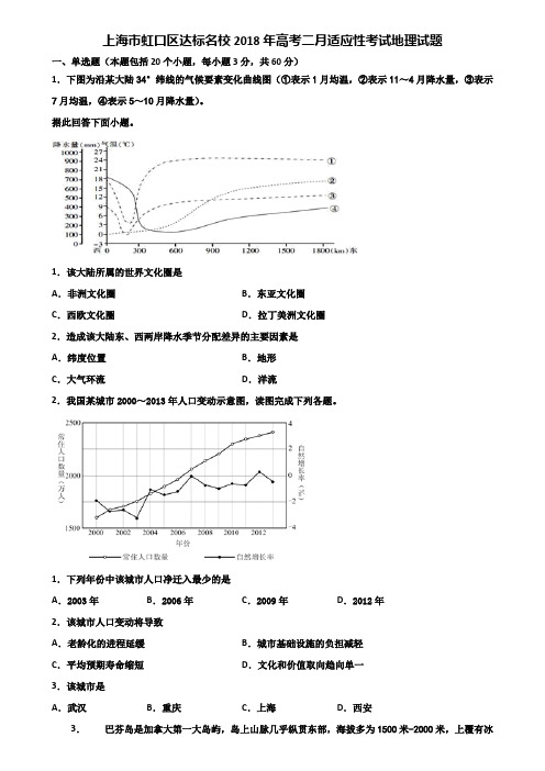 上海市虹口区达标名校2018年高考二月适应性考试地理试题含解析