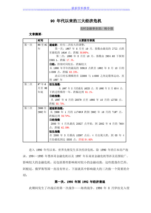 90年代以来的三大经济危机