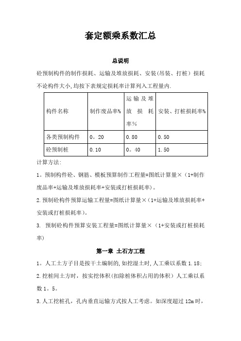 陕西省建筑、装饰工程消耗量定额系数换算汇总