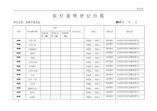 医院医疗废物登记台账