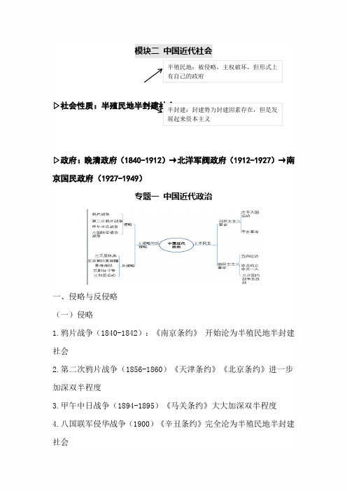 2022年人民版高考历史必修三册主干知识梳理与模块归纳：模块二 中国近代社会