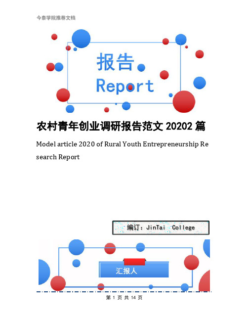 农村青年创业调研报告范文20202篇