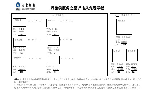 月微笑服务之星评比风范展示栏