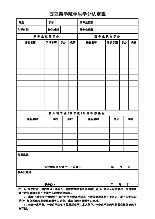 西亚斯学院学生学分认定表