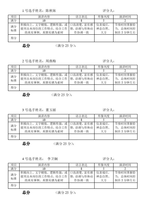 演讲比赛评分表(评委用)