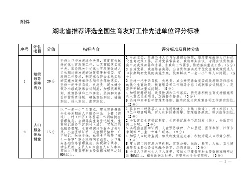 湖北省推荐评选全国生育友好工作先进单位评分标准