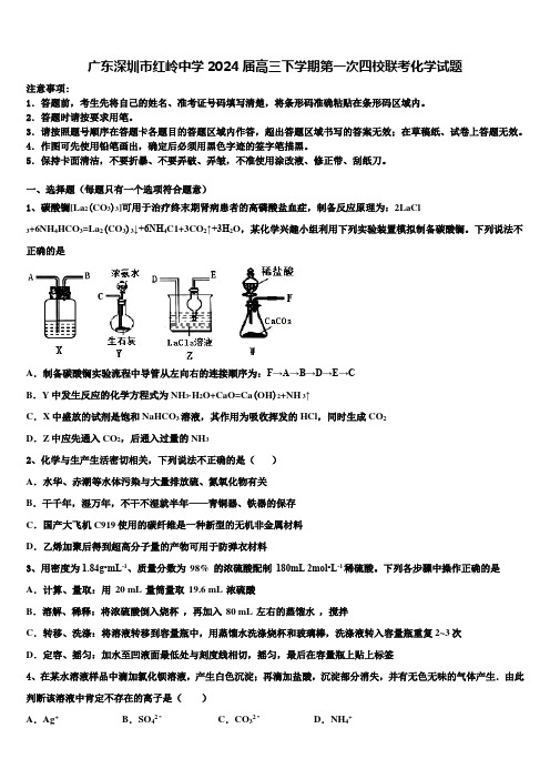 广东深圳市红岭中学2024届高三下学期第一次四校联考化学试题含解析