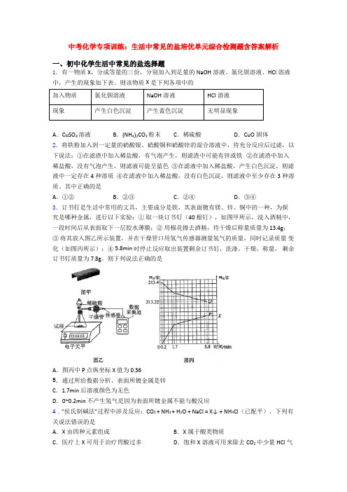 中考化学专项训练：生活中常见的盐培优单元综合检测题含答案解析