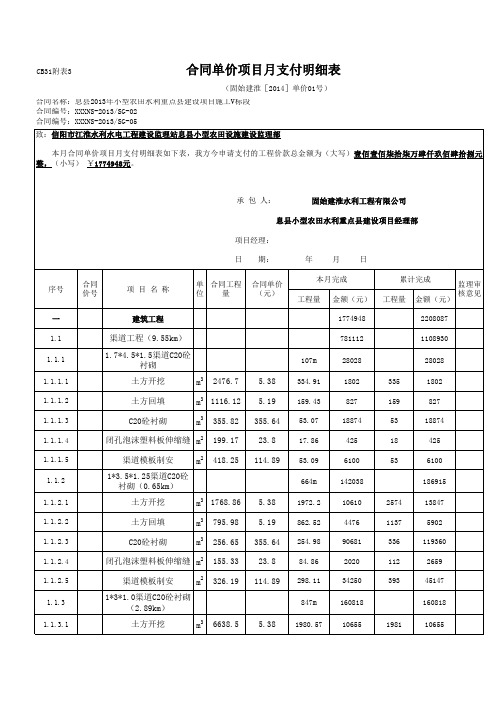 单价项目月支付明细表