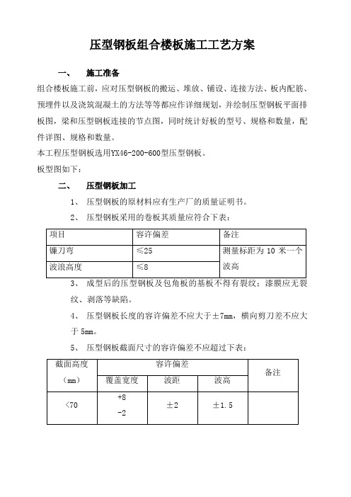 压型钢板组合楼板施工工艺方案