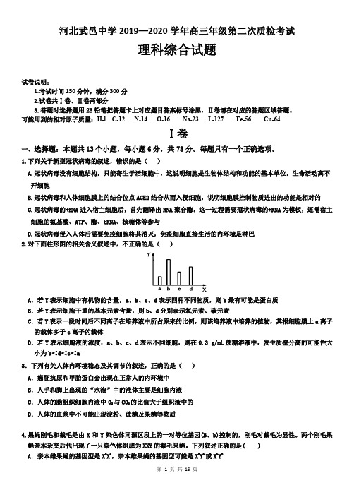 河北衡水中学2019—2020学年高三年级下学期第二次质检考试理综试题(理)