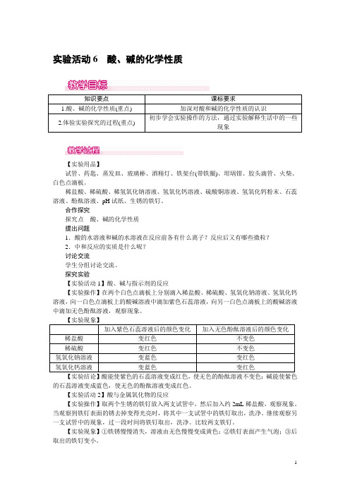 实验活动6  酸、碱的化学性质教案