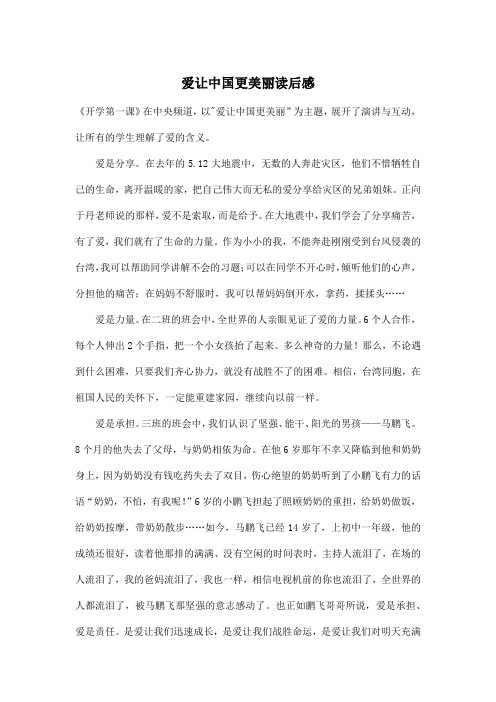 爱让中国更美丽读后感_小学四年级作文900字