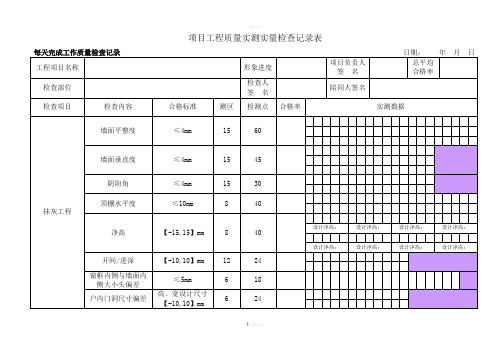 抹灰项目工程质量实测实量检查记录表