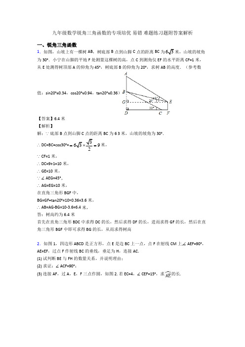 九年级数学锐角三角函数的专项培优 易错 难题练习题附答案解析