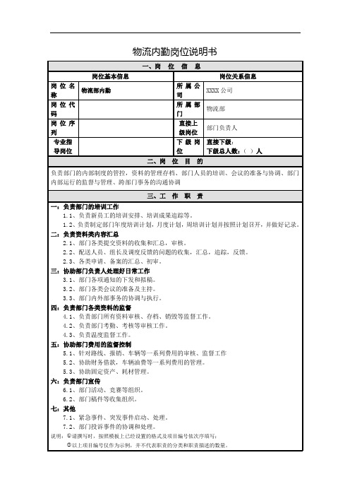 物流内勤岗位说明书