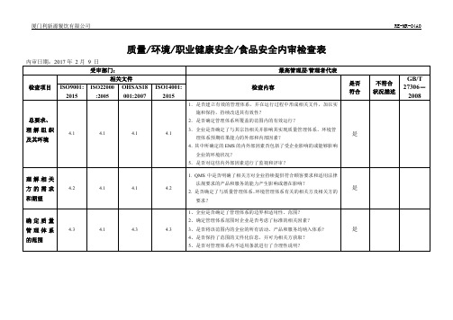 内部审计-四体系管理体系内审检查表(xls页)