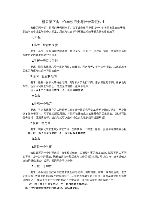 历史社会寒假作业