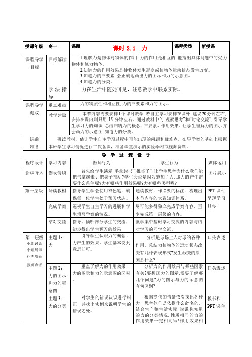 2017教科版高中物理必修1第二章第1节《力》word导学案